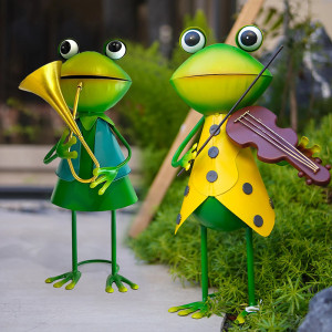 Coppia Statuine Rane Musiciste | Idea Regalo Giardino Originale
