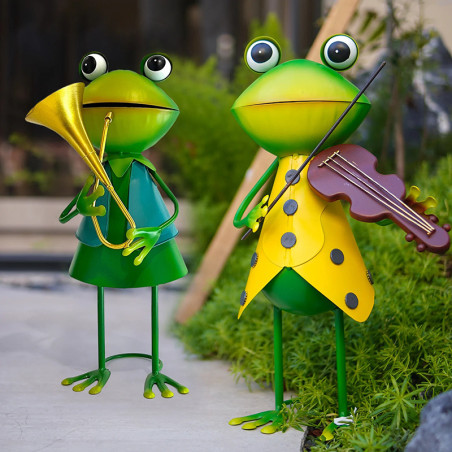 Coppia Statuine Rane Musiciste | Idea Regalo Giardino Originale