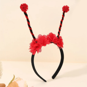 Cerchietto Coccinella Rosso con Antenne & Fiori | Accessorio