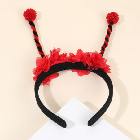 Cerchietto Coccinella Rosso con Antenne & Fiori | Accessorio