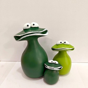 Statuine Rane Minimaliste | Famiglia a Bocca Aperta | Arredo