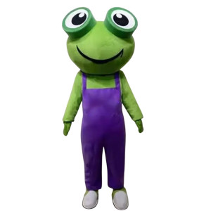 Mascotte Rana "Leo" con Salopette Viola | Costume Divertente