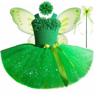 Costume da Fata Verde Bambina | Vestito Tutù con Ali & Bacchetta