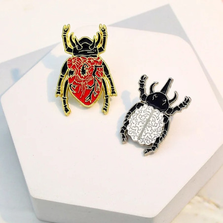 Spilla Scarabeo "Cuore & Mente" - Cervello & Cuore Anatomico