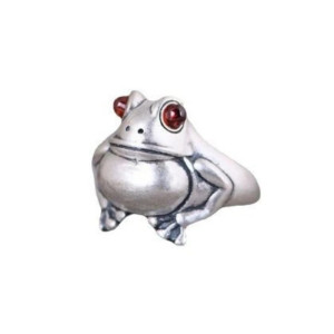 détailslde la Vue face de la Bague Grenouille Étang d'Argent - bague redimensionnable