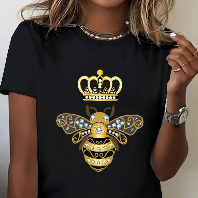 T-shirt Femme Abeille Reine Couronnée Dorée