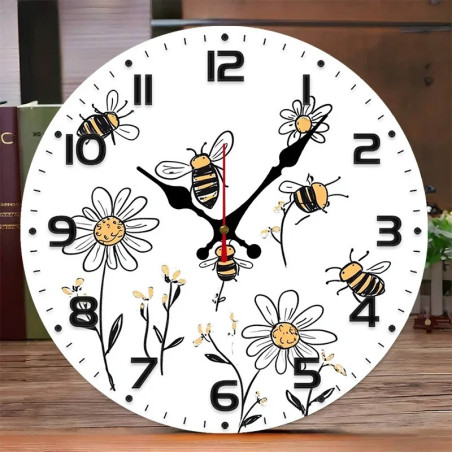 Horloge Abeille Marguerites Rustiques Dorées