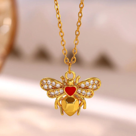 Collana Ape Dorata Cuore Rosso Cristalli Luminosi