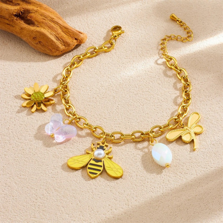 Bracciale ape giardino incantato dorato su pietra beige