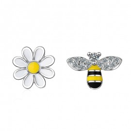 Boucles d'oreilles abeille strass et tournesol argent serling