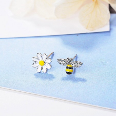 Boucles d'oreilles en forme d'abeille ailes en strass tournesol argent