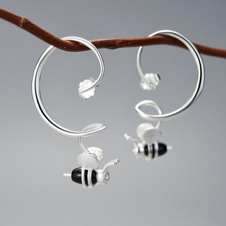 Boucles d'oreilles abeille en argent Sterling 925 modèle couleur argent