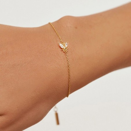 Bracelet en argent Sterling 925 avec chaîne en or clair et pierre en Zircon porté