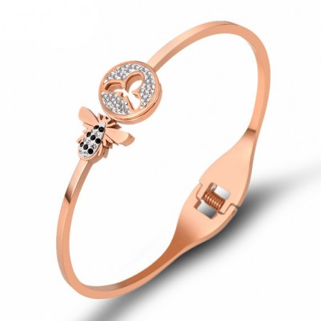 Bracelet abeille en acier inoxydable de couleur or rose