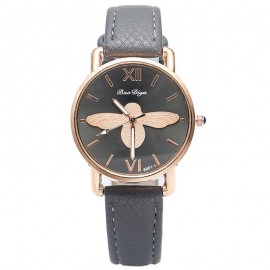 Montre abeille pour femme bracelet en cuir horloge à quartz gris