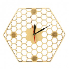 Horloge murale hexagonale en bois nid d'abeille