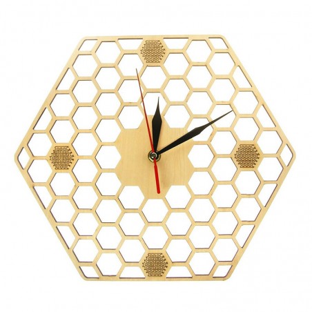 Horloge murale hexagonale en bois nid d'abeille