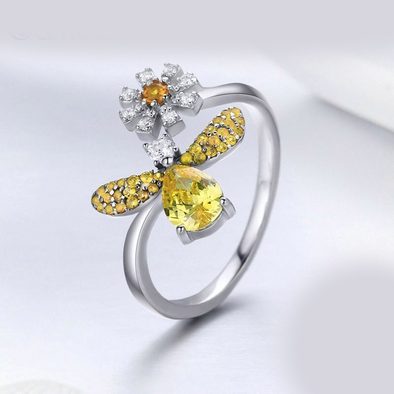 Bague Abeille argent Sterling 925 en forme d'abeille avec marguerite