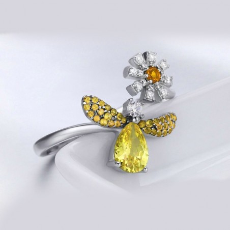 Bague Abeille en argent Sterling 925 en forme d'abeille avec marguerite