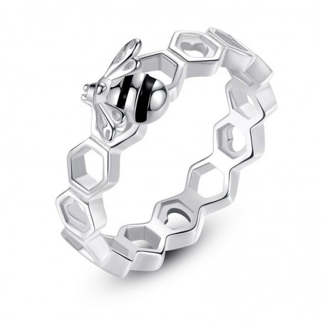 Bague abeille cœur d'abeille en argent Sterling 925 couleur argent