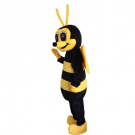 Mascotte abeille aux grands yeux et souriante vue côté