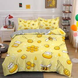 Parure de lit housse de couette en microfibre Motif abeille et Miel