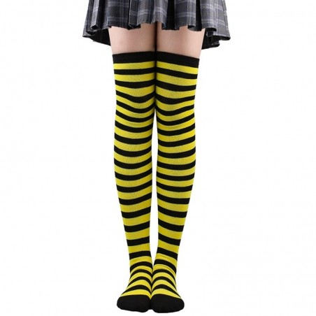 Chaussettes Abeille au dessus du genou pour femmes à rayures abeille - modèle 1