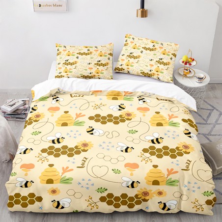 Ensemble de Literie Couette Abeilles et Nid d'abeilles