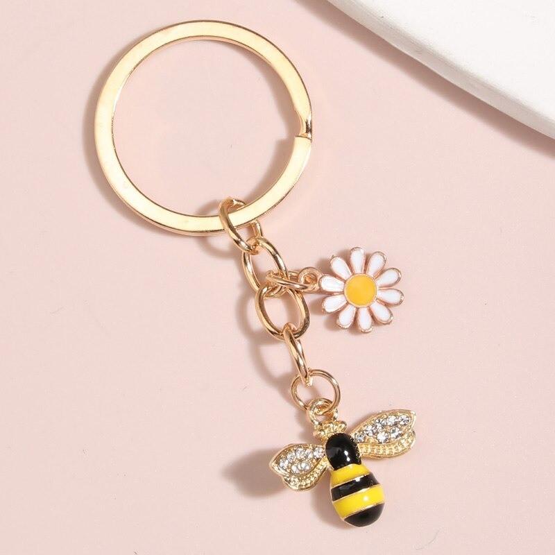 Porte-clés petite Abeille Ailes Strass et Marguerite