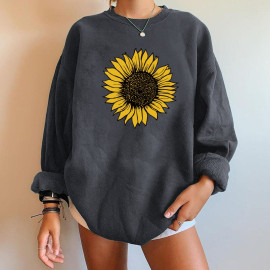 Magnifique Sweatshirt avec imprimé tournesol - couleur gris clair