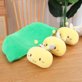 peluches 3 bébés abeilles dans enveloppe coussin petit pois