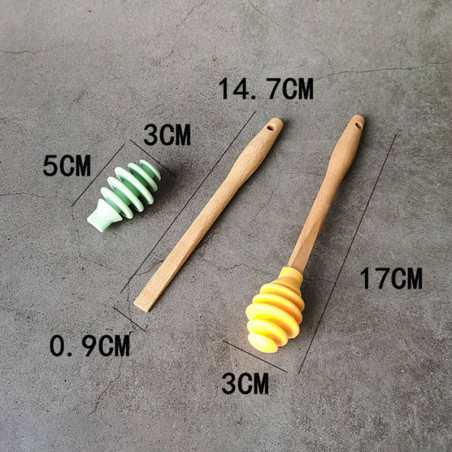 Détails cuillère à miel en bois avec embout silicone coloré