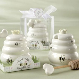 Vasetto Portamiele in Ceramica Bianca con Cucchiaino a Cuore