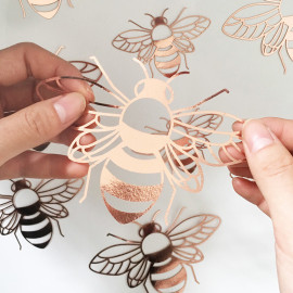 Autocollants muraux Abeilles 3D - Lot de 12 pièces - couleur or rose