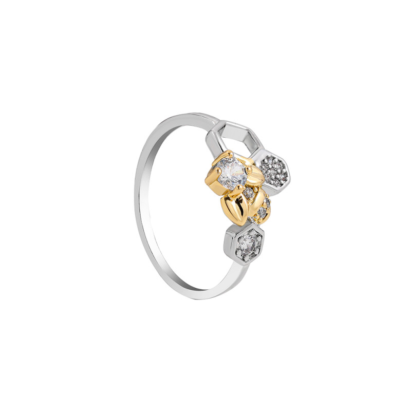 Bague abeille et alvéoles enchevêtrées - modèle argent