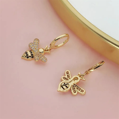 vue complète boucle d'oreille abeilles Dormeuses abeille en strass