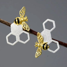 boucle d'oreille abeilles Boucles d'oreille essaim et abeille plaquée or - couleur argent