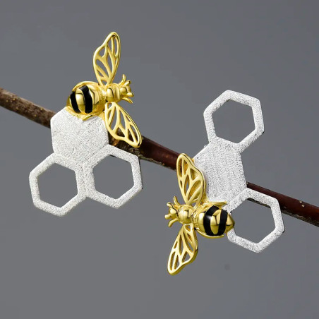 boucle d'oreille abeilles Boucles d'oreille essaim et abeille plaquée or - couleur argent