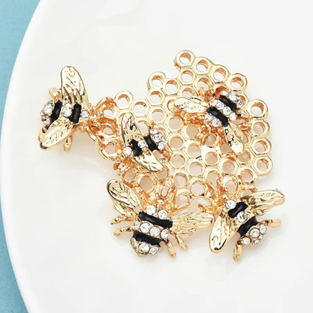broche abeille Dentelle alvéolée aux 5 abeilles