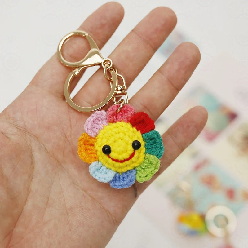 Porte-clé doudou marguerite multicolore