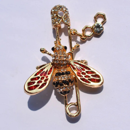 vue complète Broche bijou épingle à nourrice abeille rouge