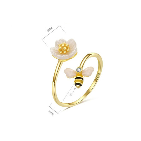 dimensions Bague ouverte abeille et petite fleur