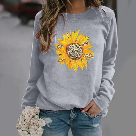Sweatshirt tournesol léopard - couleur gris