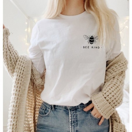 Sweatshirt Abeille Femme col rond à motif abeille Bee Kind blanc