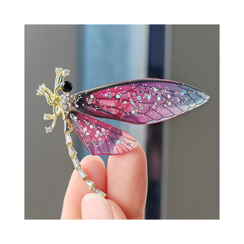 Broches Libellule en Acrylique aux ailes transparentes Couleur Rose