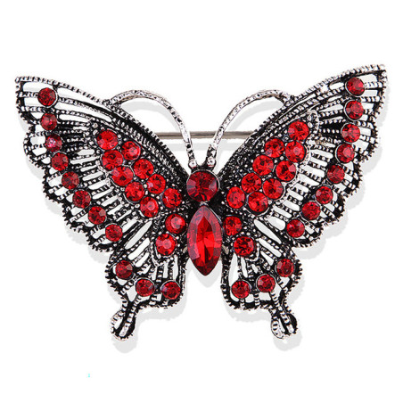 Magnifique Broche Papillon en Strass Couleur Rouge