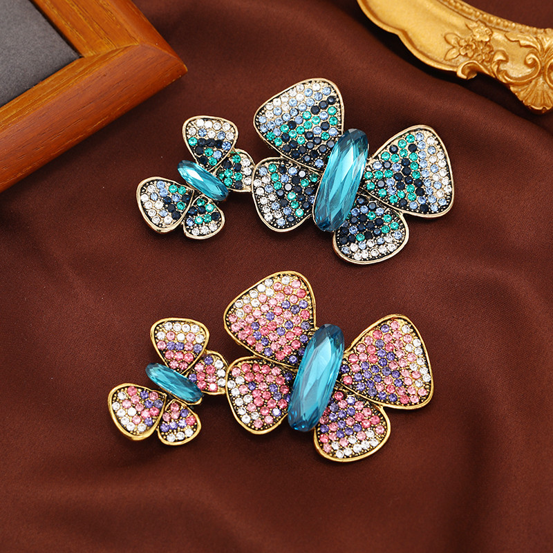 Grande Broche Doubles Papillons Cristal et Strass
