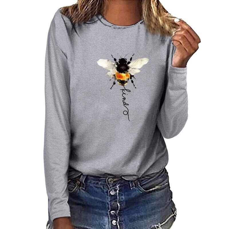 T-shirt manches longues pour femme Bee Kind gris