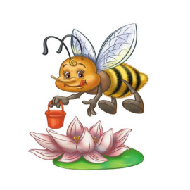 Autocollant Abeille butinant une fleur rose