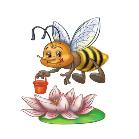 Autocollant Abeille butinant une fleur rose